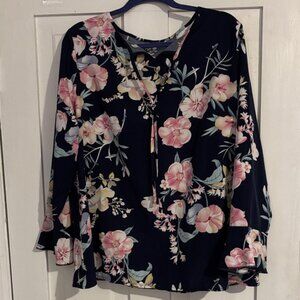 SHEIN Navy Floral Blouse with Pink Accents